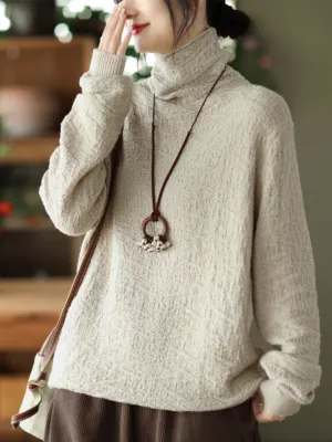 Double-knit Turtleneck Knitted Loose Thin Pullover Top