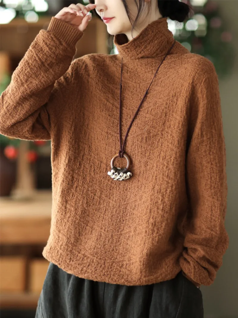 Double-knit Turtleneck Knitted Loose Thin Pullover Top