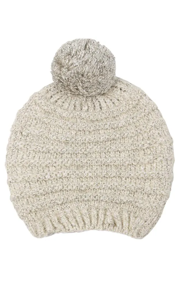 EAH9515 Stripe Pattern Knit Pompom Beanie Hat