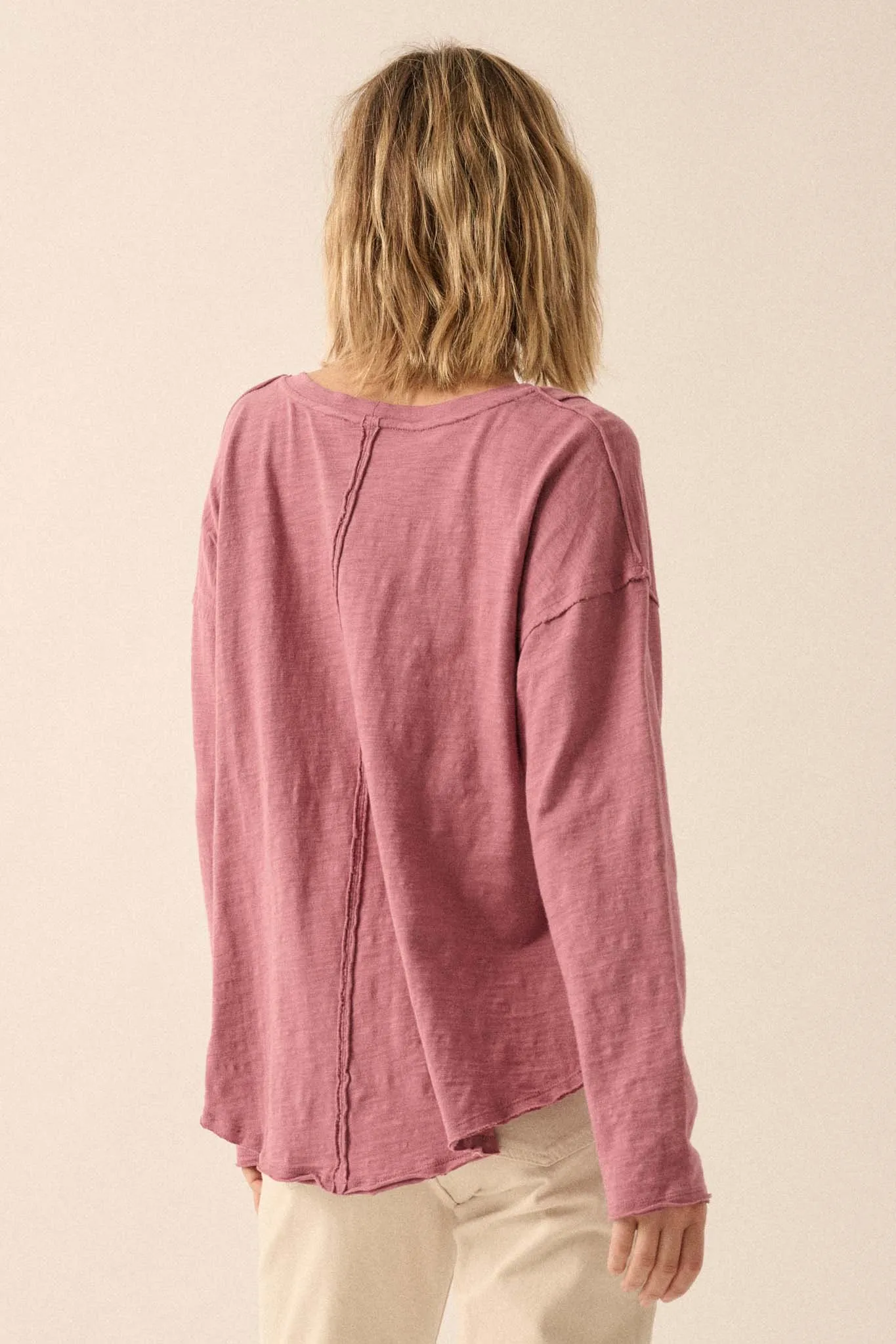 Easy Fit Cotton Slub Exposed-Seam Long-Sleeve Tee