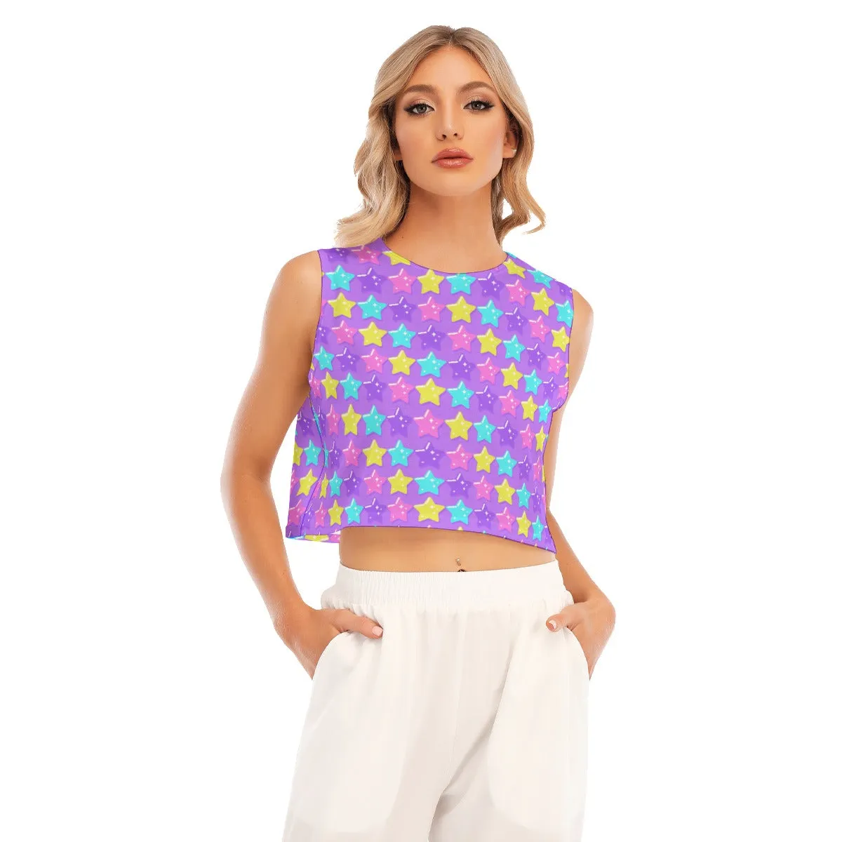 Electric Star Wave Purple Sleeveless Relaxed Fit Crop Top