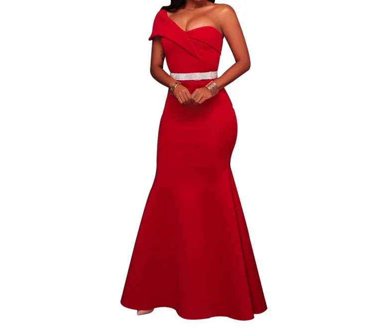 Elegant One Shoulder Party Formal evening maxi dress