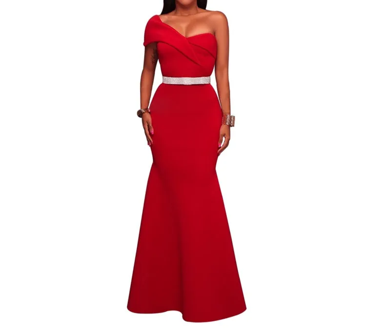 Elegant One Shoulder Party Formal evening maxi dress