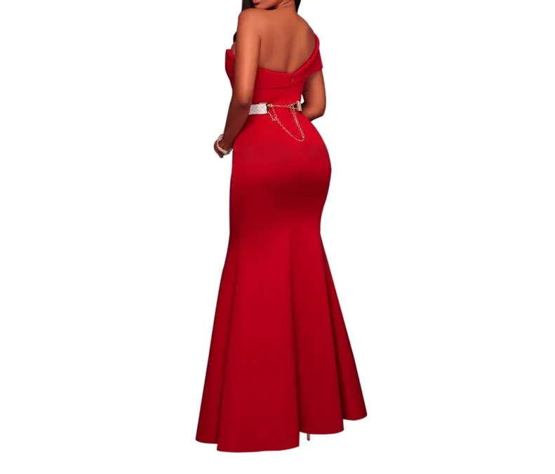 Elegant One Shoulder Party Formal evening maxi dress