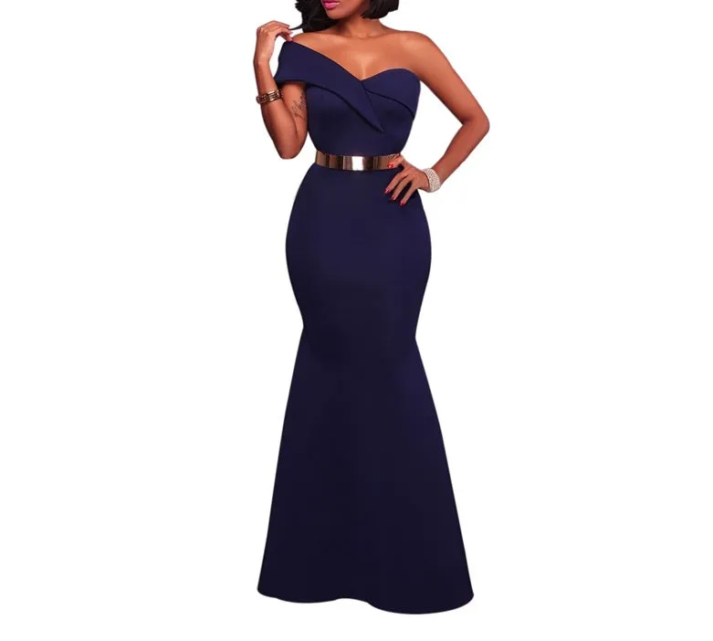 Elegant One Shoulder Party Formal evening maxi dress