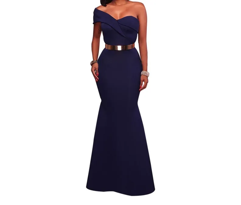 Elegant One Shoulder Party Formal evening maxi dress