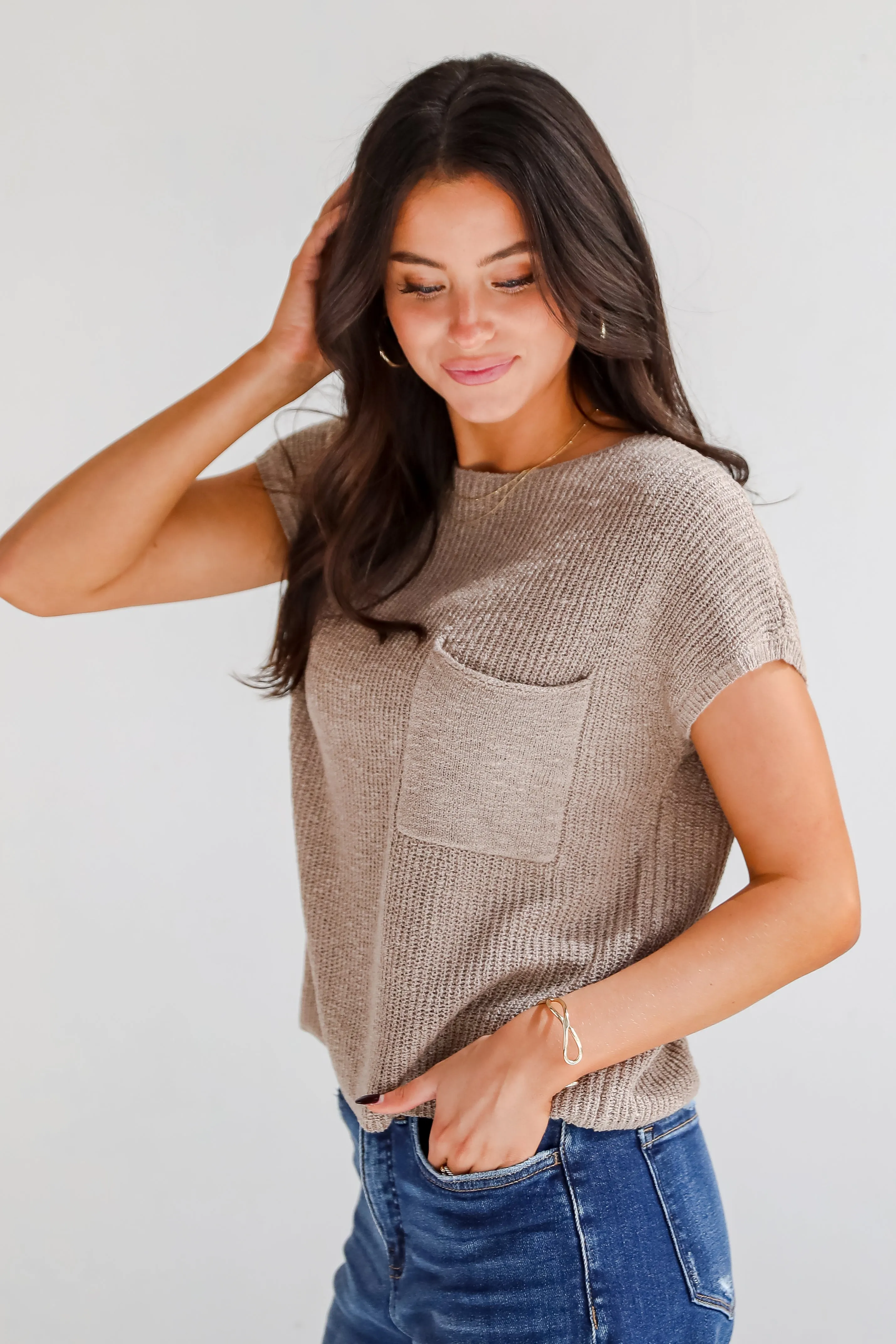 Elevated Persona Taupe Lightweight Knit Sweater Top