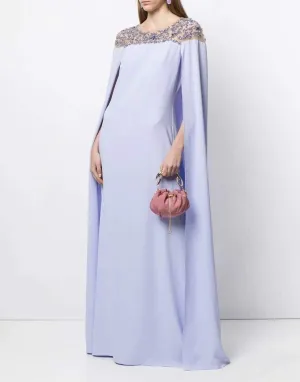 Embroidered Cape Dress - Lilac