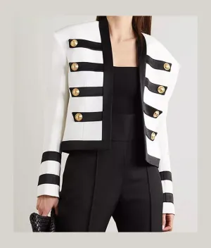 Emily In Paris Camille Razat White Military Cotton Jacket