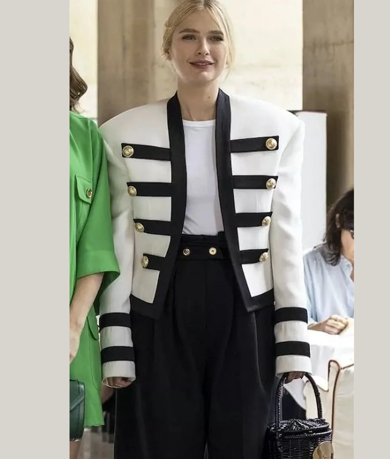 Emily In Paris Camille Razat White Military Cotton Jacket