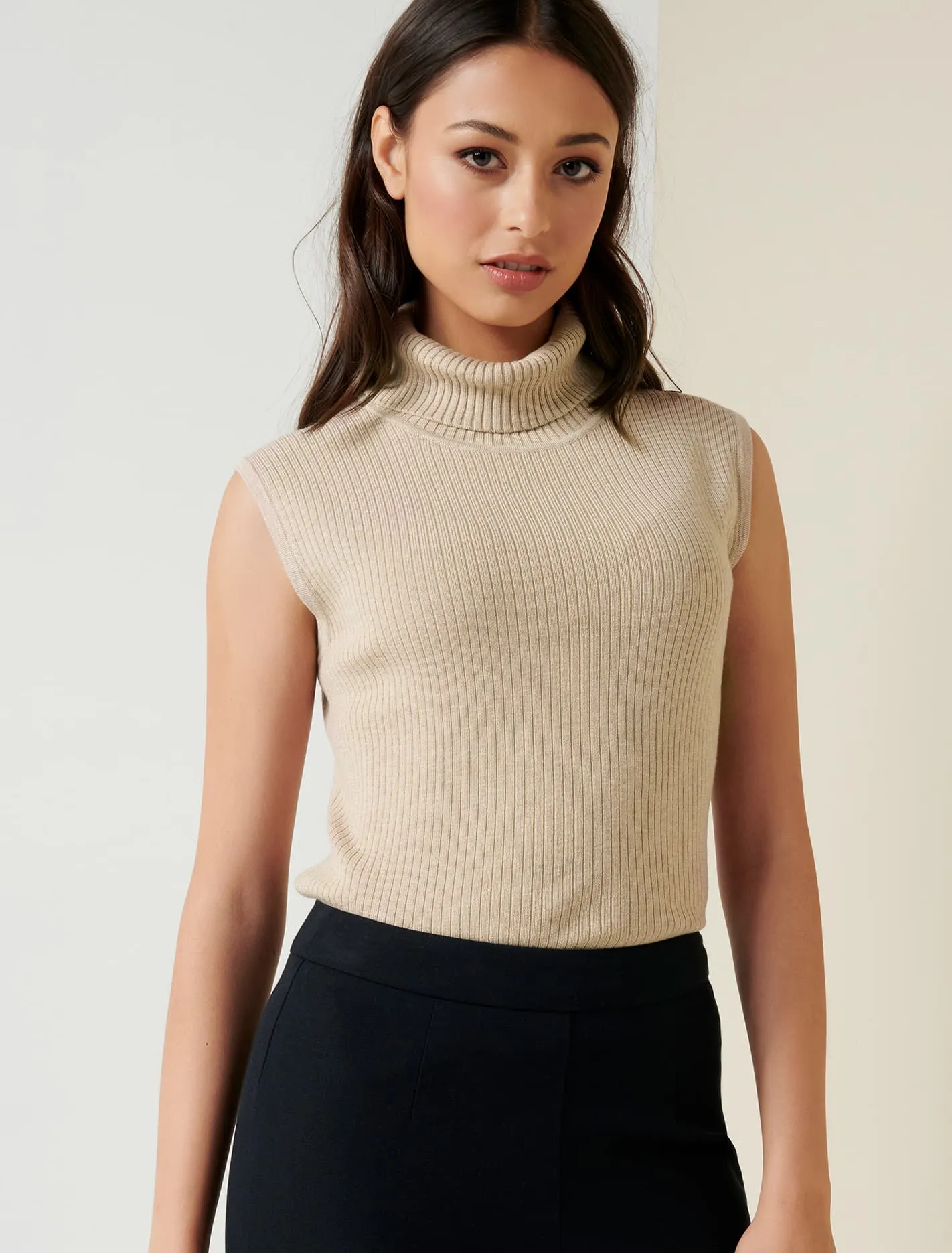 Enza Rib Roll Neck Knit Top