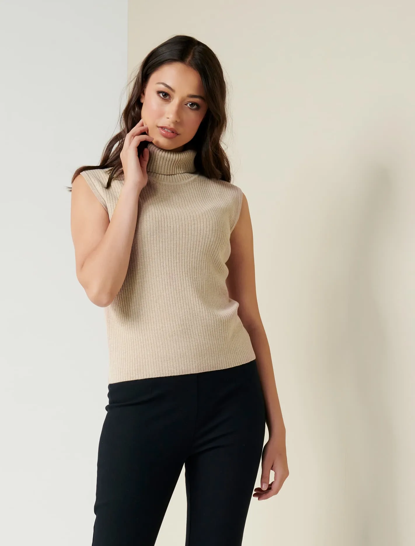 Enza Rib Roll Neck Knit Top