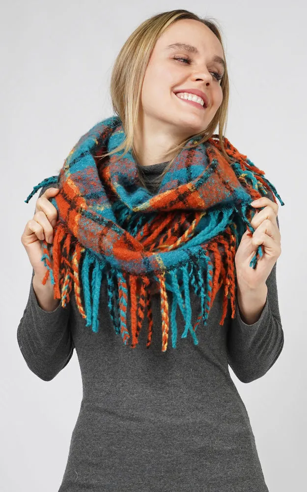 ESC10686 PLAID INFINITY SCARF W/FRINGE