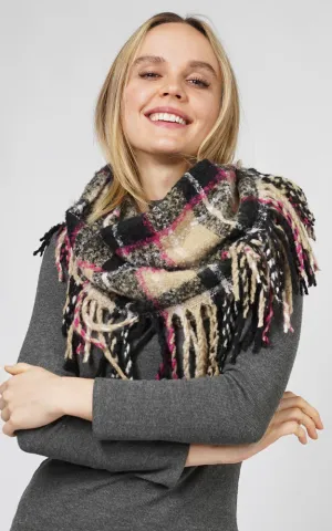 ESC10686 PLAID INFINITY SCARF W/FRINGE