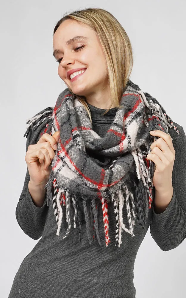 ESC10686 PLAID INFINITY SCARF W/FRINGE