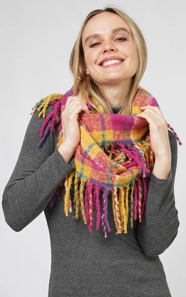 ESC10686 PLAID INFINITY SCARF W/FRINGE