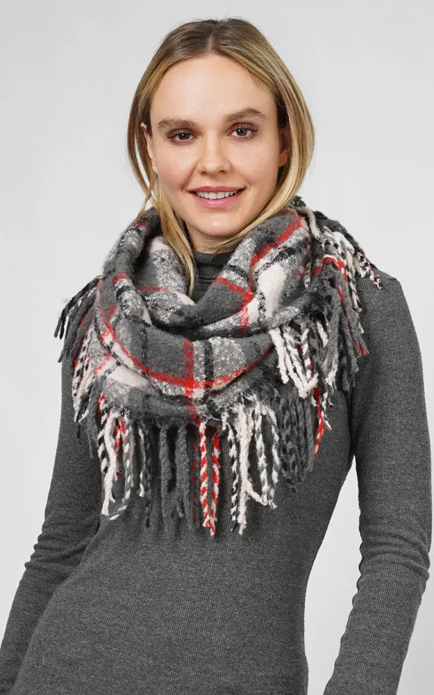 ESC10686 PLAID INFINITY SCARF W/FRINGE