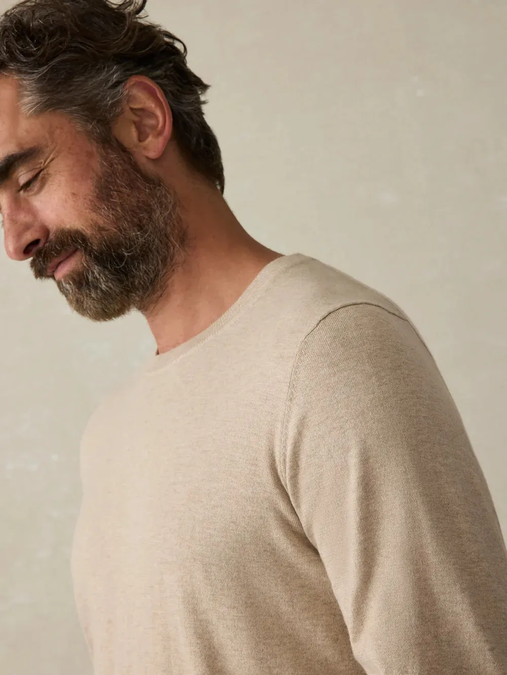 Faherty Movement Crewneck Sweater - Soft Dune Heather