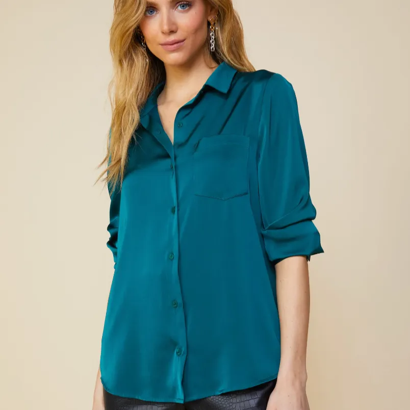 Finding Love Satin Button Down Shirt