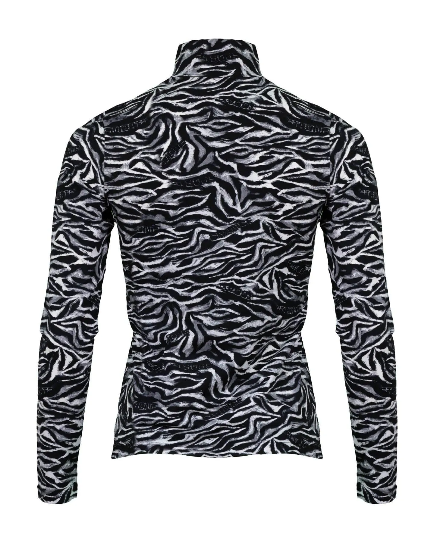 Fitted Mock Neck Zebra Print Top