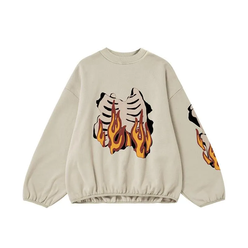 Flame Ribcage Graphic Oversized Sweatshirt – Trendy Streetwear Style