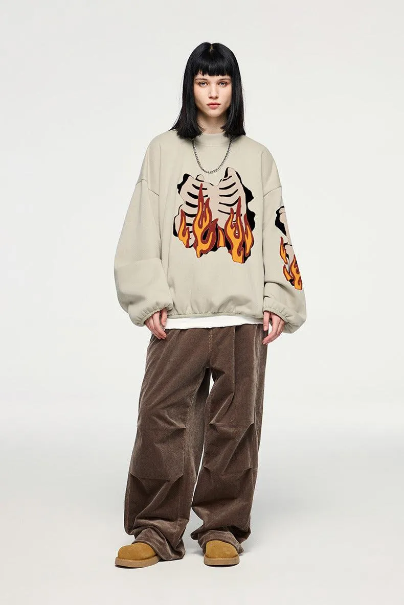 Flame Ribcage Graphic Oversized Sweatshirt – Trendy Streetwear Style