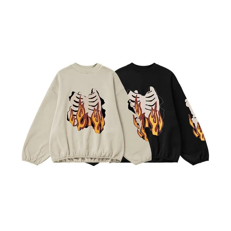 Flame Ribcage Graphic Oversized Sweatshirt – Trendy Streetwear Style