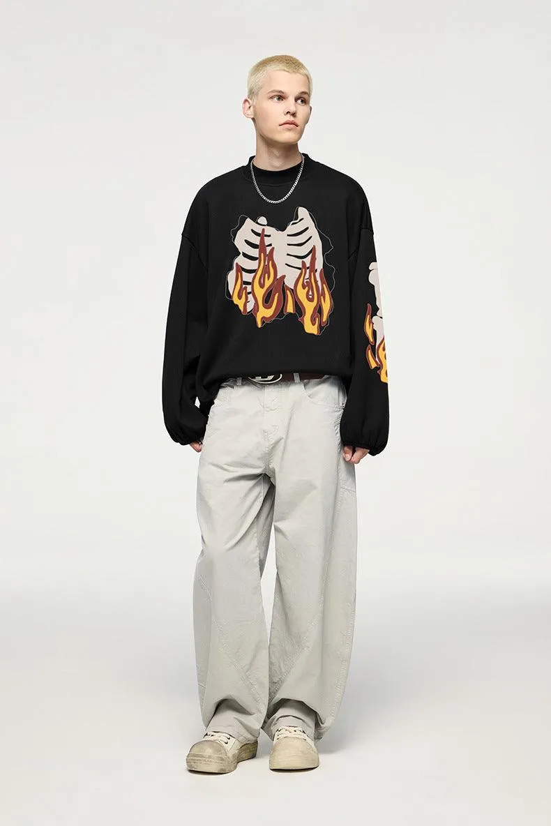 Flame Ribcage Graphic Oversized Sweatshirt – Trendy Streetwear Style