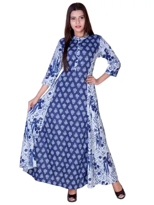 Floor Length Cotton Flared Floral Blue