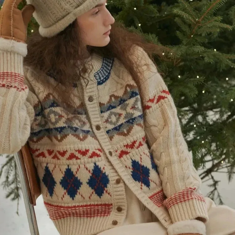 Gabbie Vintage Fair Isle Cable Knit Cardigan