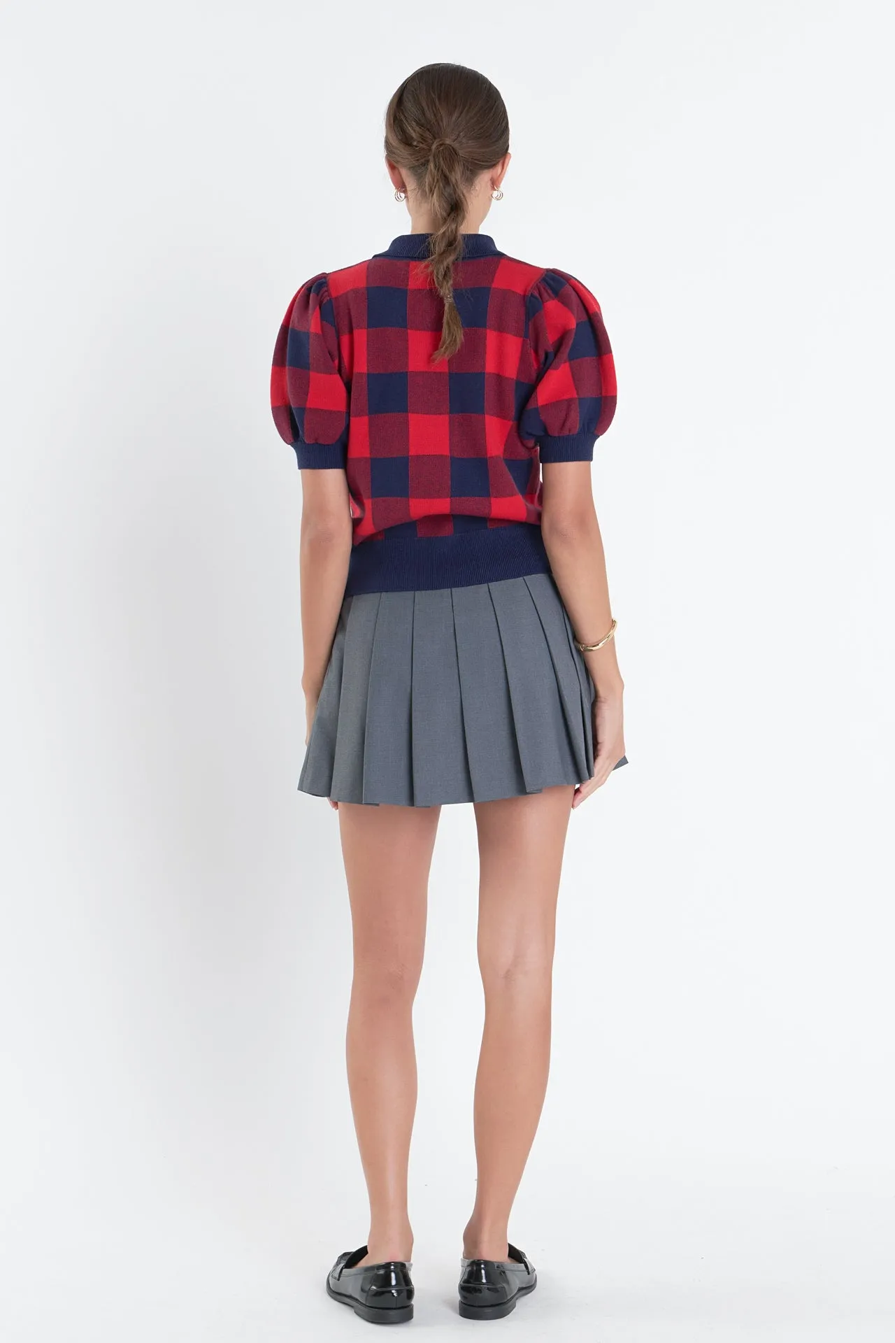 Gingham Collar Knit Top