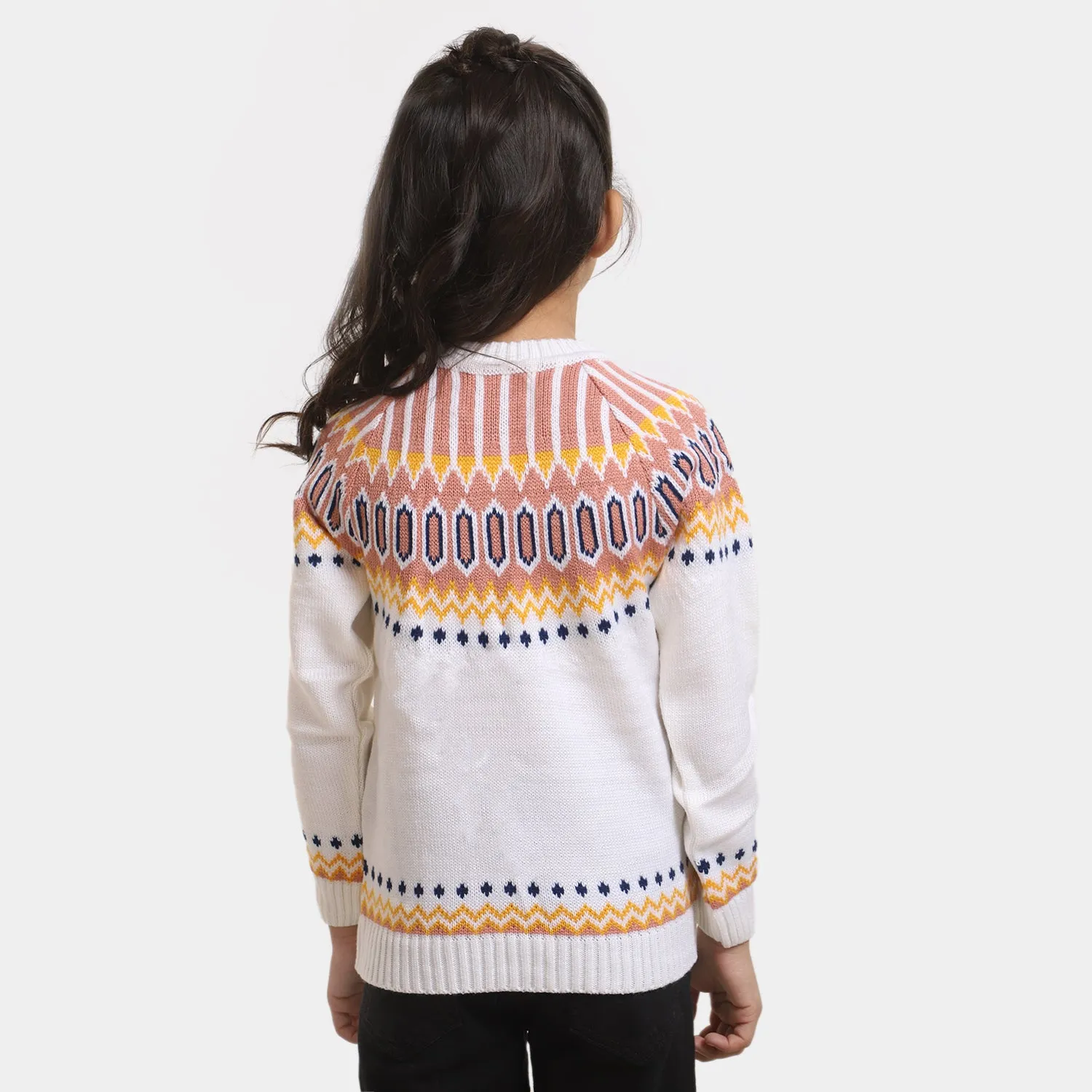 Girls Crew Neck Sweater -Off-White