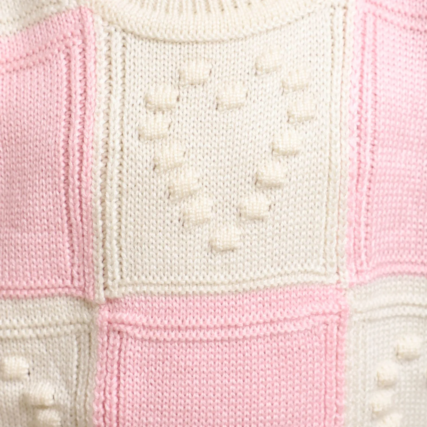 Girls Crew Neck Sweater -Pink/White