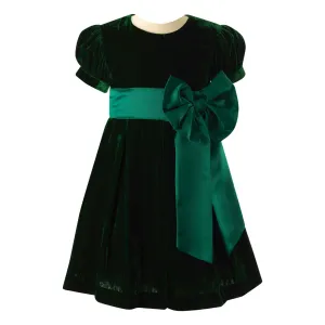 Girls Crushed Velvet Bow Dress, Green