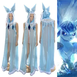 Glaceon Inspired Ear Cape Robe Cosplay Dance Costume Halloween