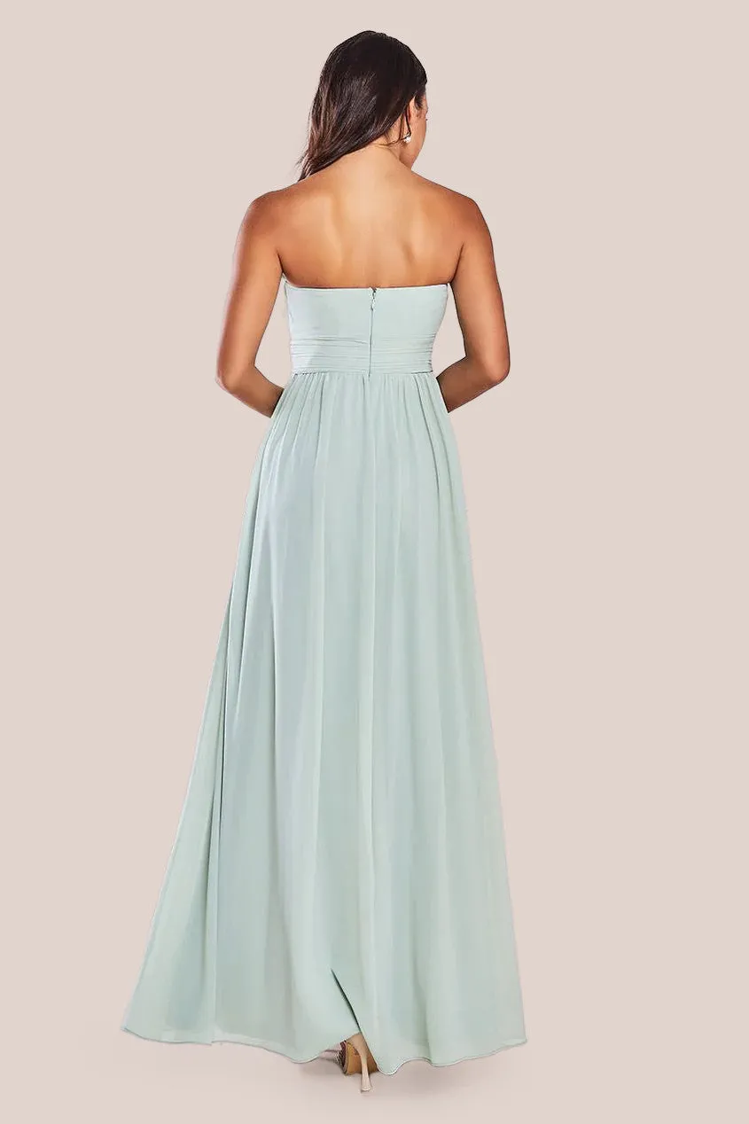 Goddiva Chiffon Feather Bandeau Maxi Dress