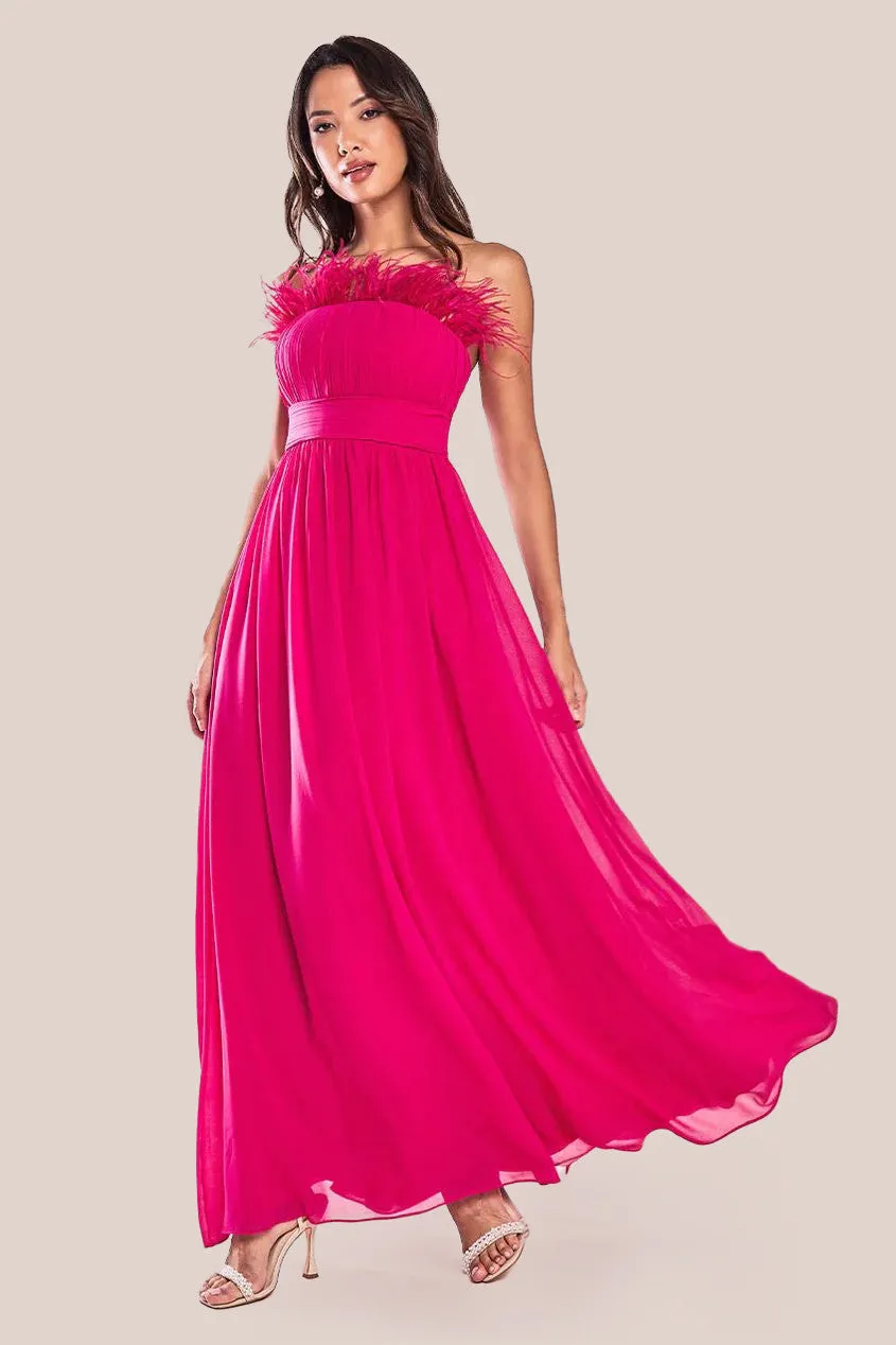 Goddiva Chiffon Feather Bandeau Maxi Dress