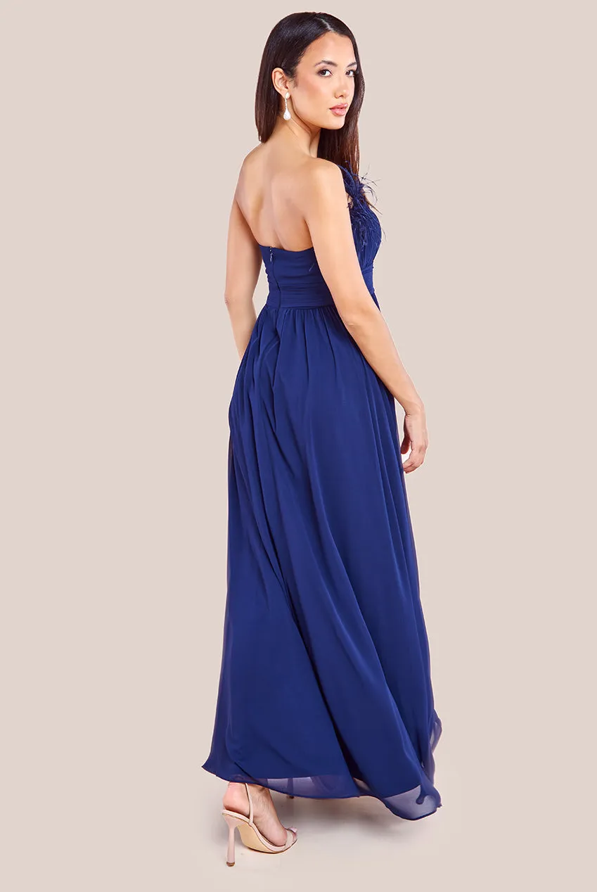 Goddiva Chiffon Feather Bandeau Maxi Dress