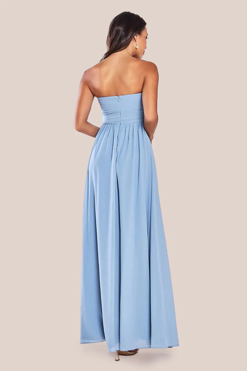 Goddiva Chiffon Feather Bandeau Maxi Dress