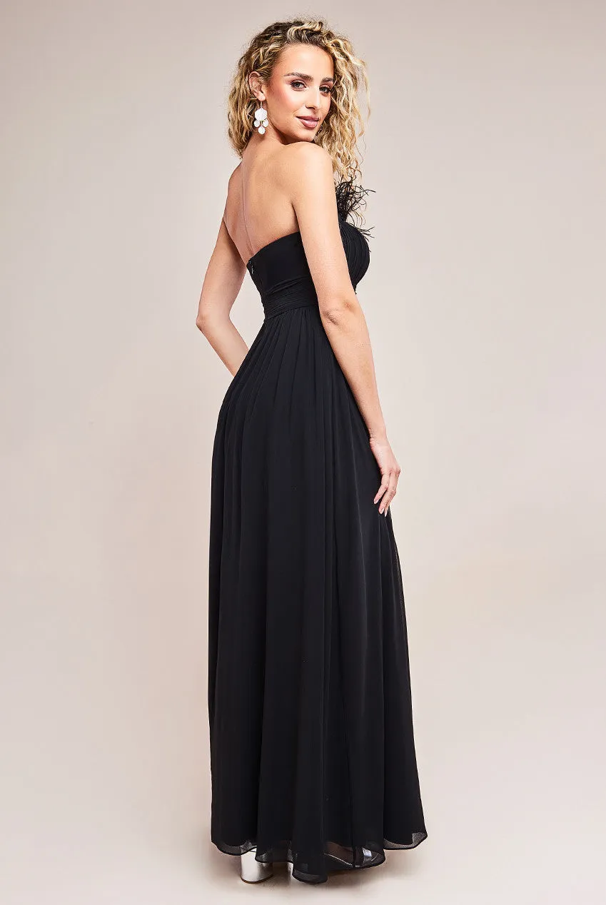 Goddiva Chiffon Feather Bandeau Maxi Dress