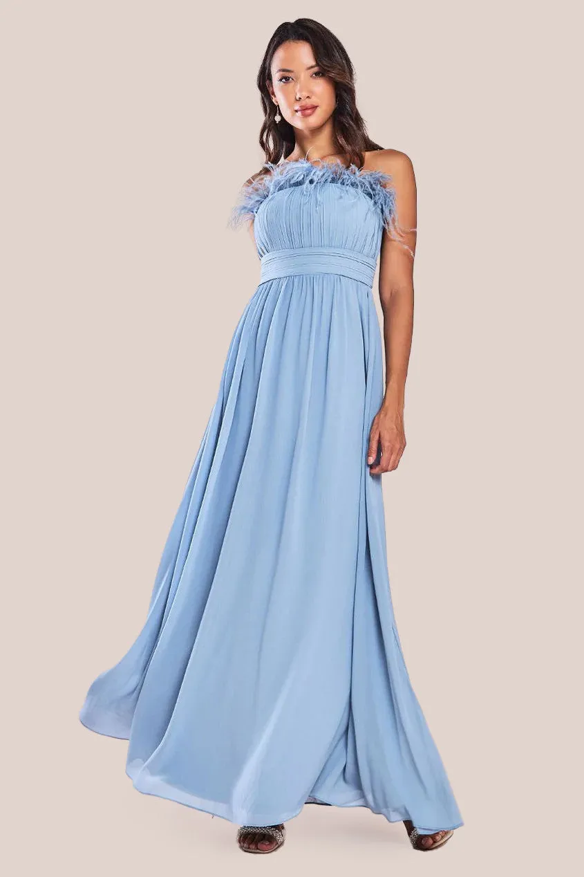 Goddiva Chiffon Feather Bandeau Maxi Dress