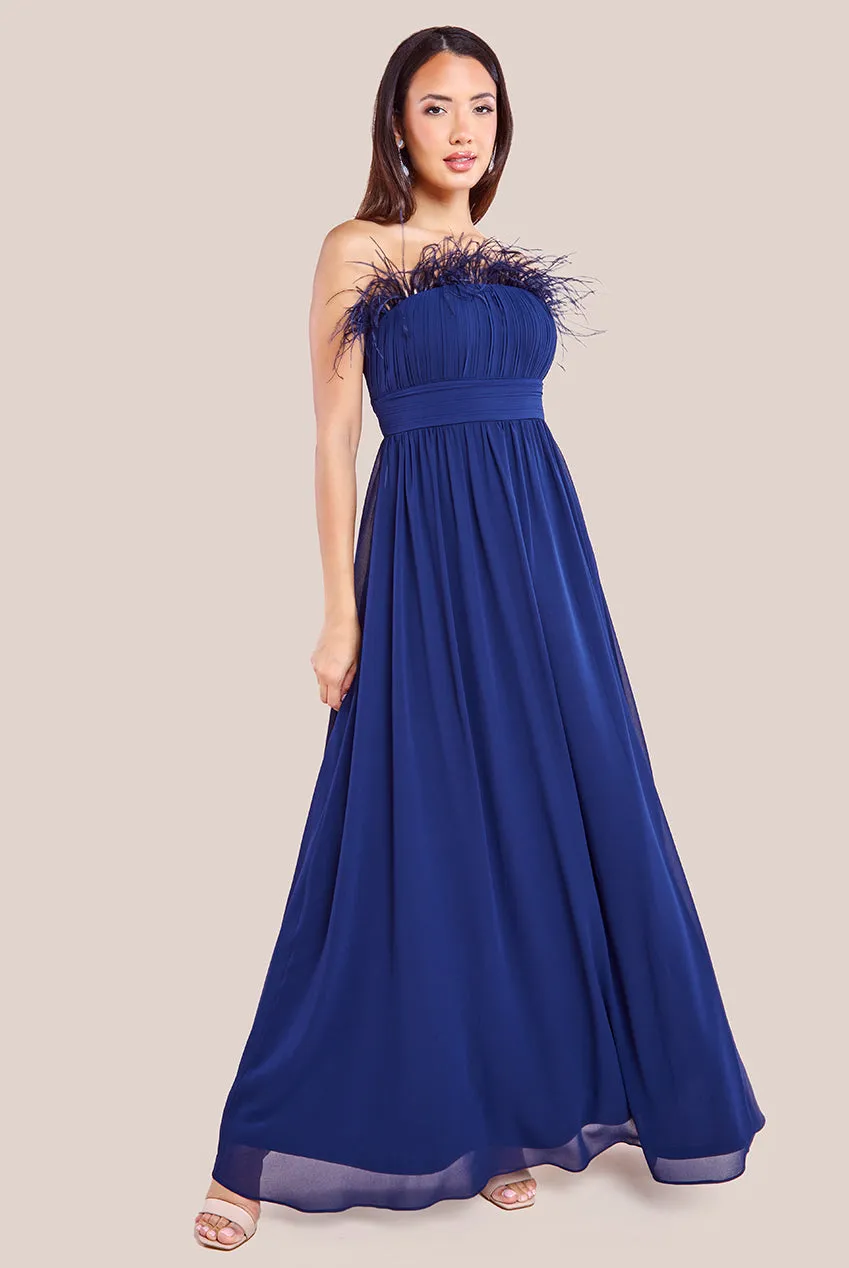 Goddiva Chiffon Feather Bandeau Maxi Dress