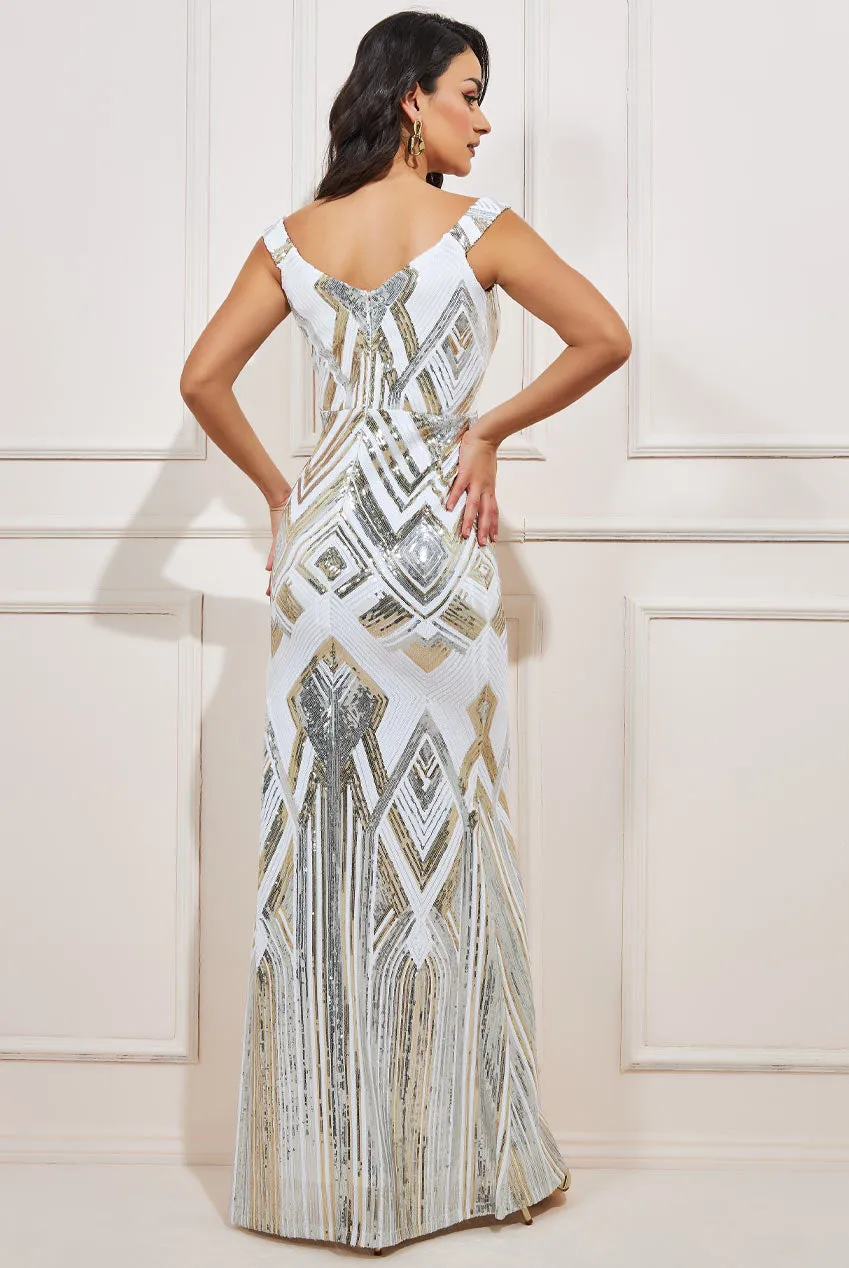 Goddiva Geometric Patterned Sequin  Maxi Dress