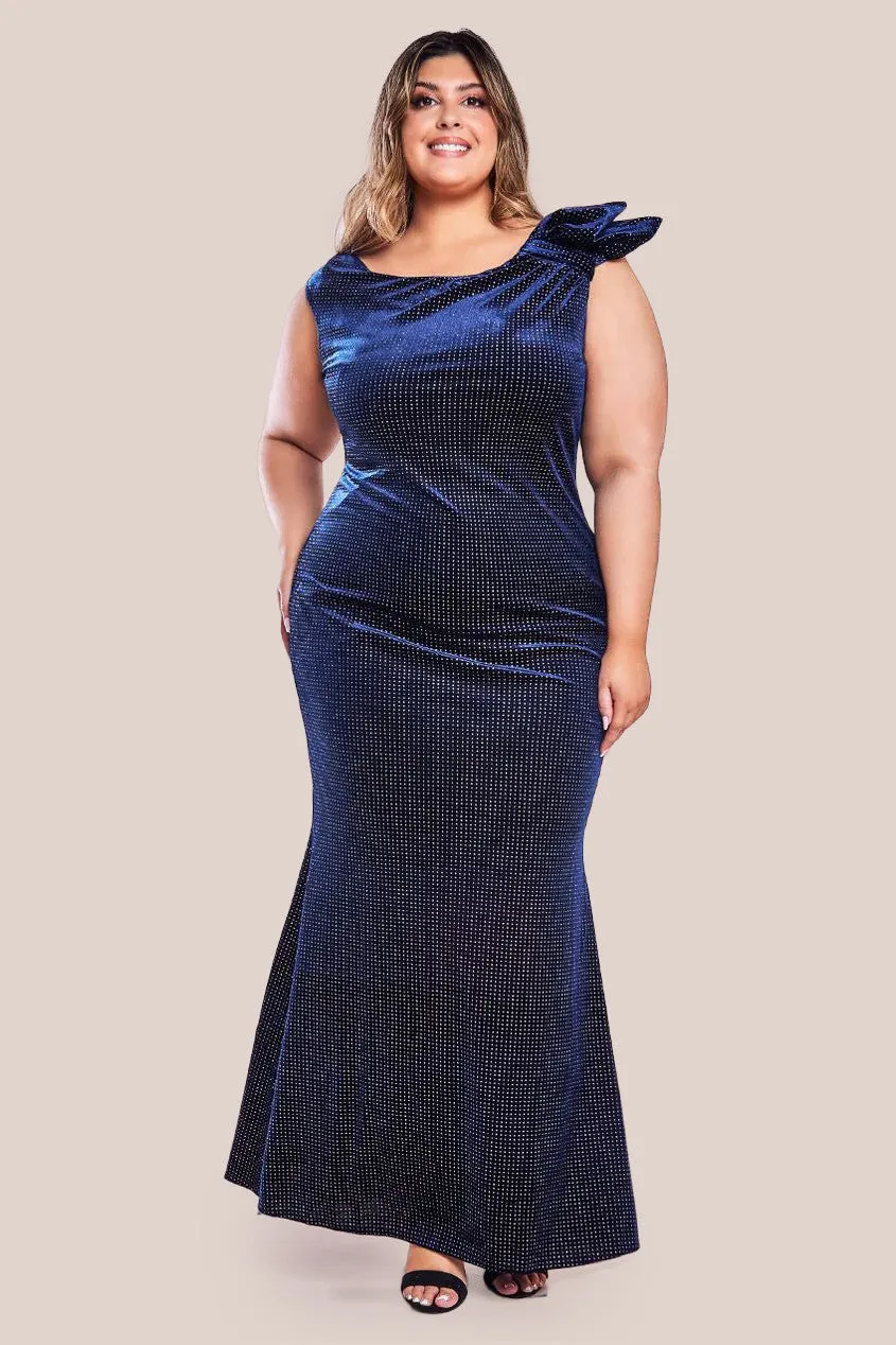 Goddiva Plus Glitter Velvet Maxi Dress With Bow Detail