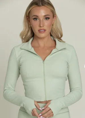 Gold Hinge Cropped Zip Up Jacket Pastel Green