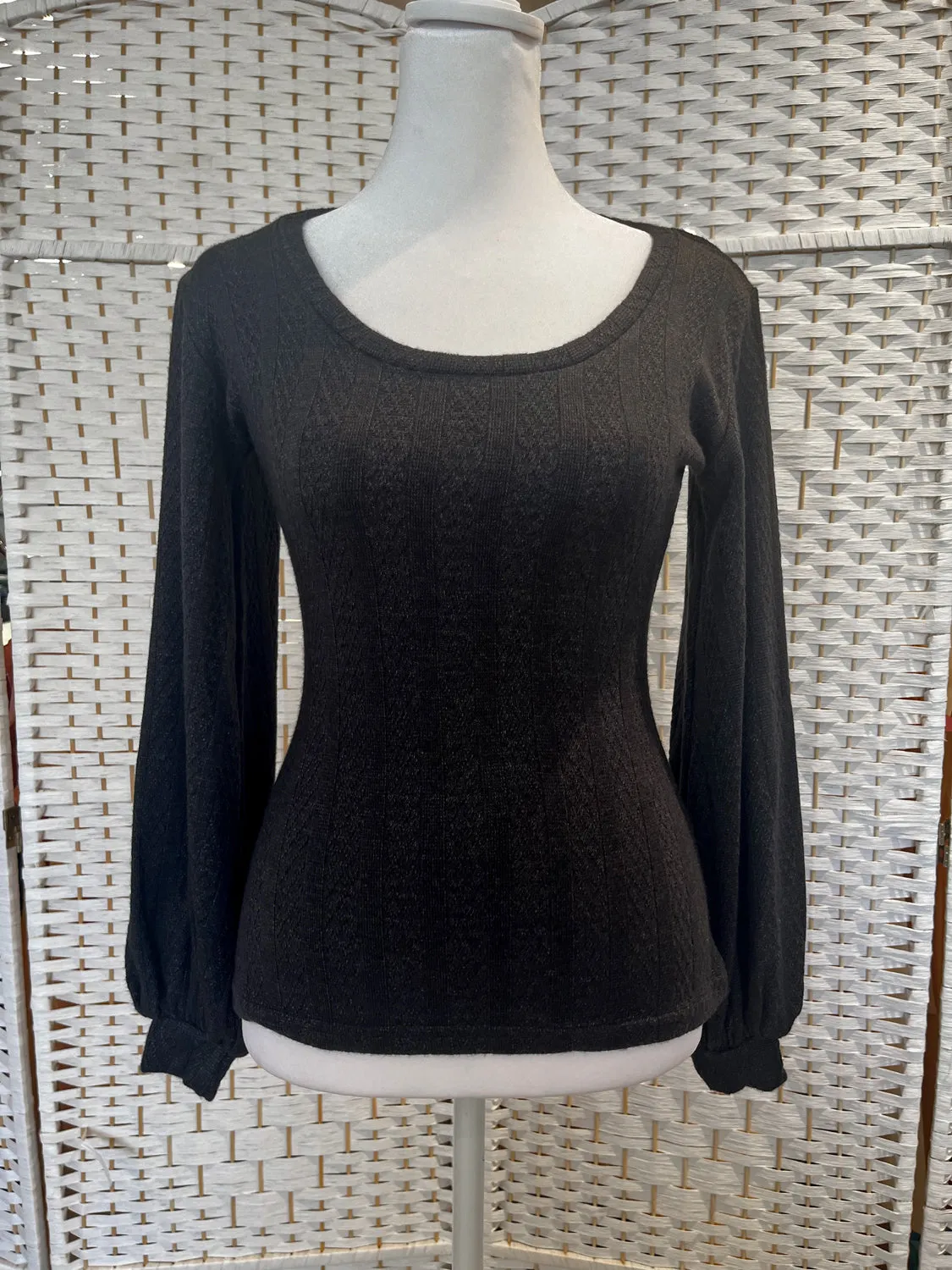 Grace Top - Pointelle, Heather Black