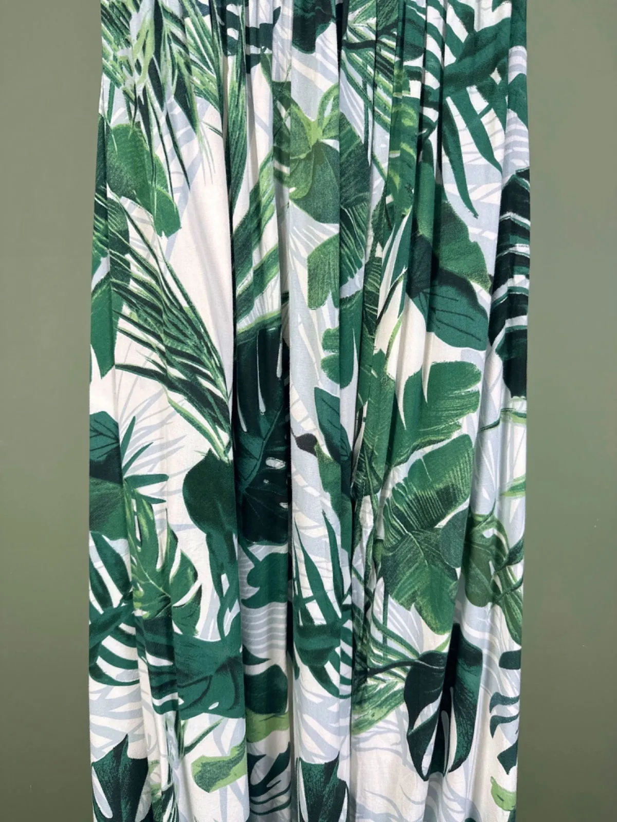 Green and White Leaf Print Halter Maxi Dress UK L