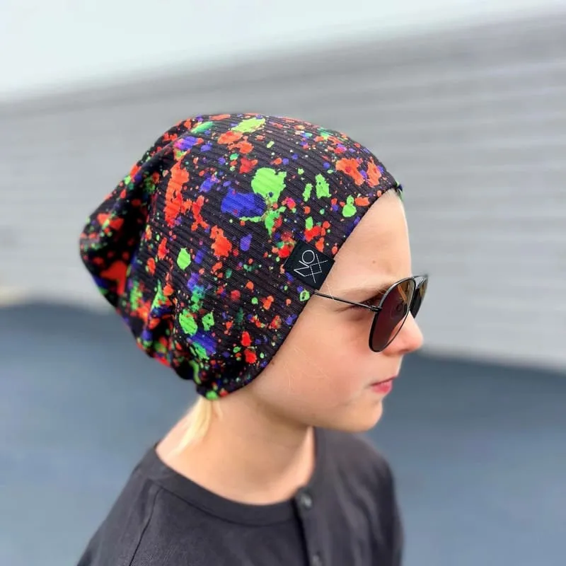 Halloween Paint Splatter | Ribbed Knit Beanie - Newborn