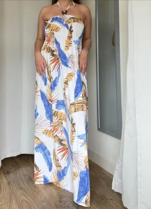 Halter Neck Tropical Print Maxi Dress (2 colours)