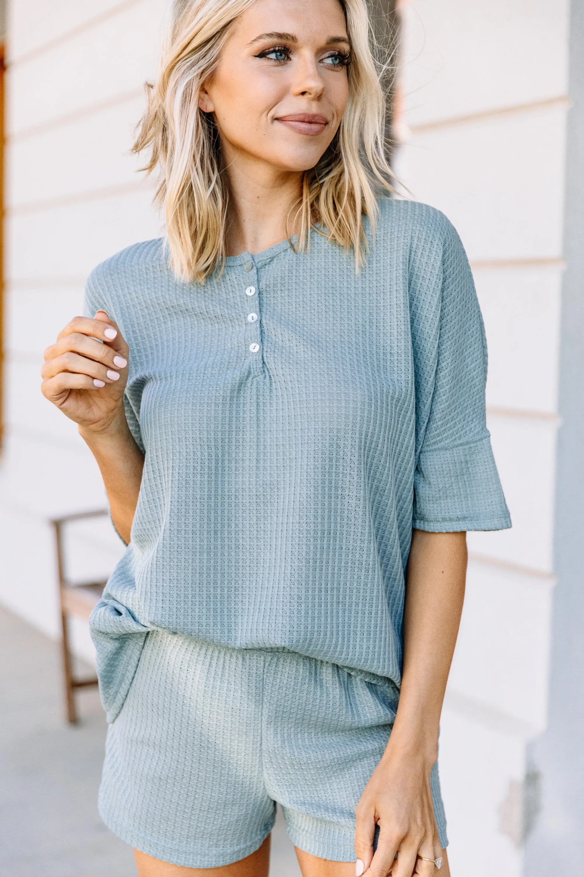 Happy Home Sage Green Waffle Pajama Top